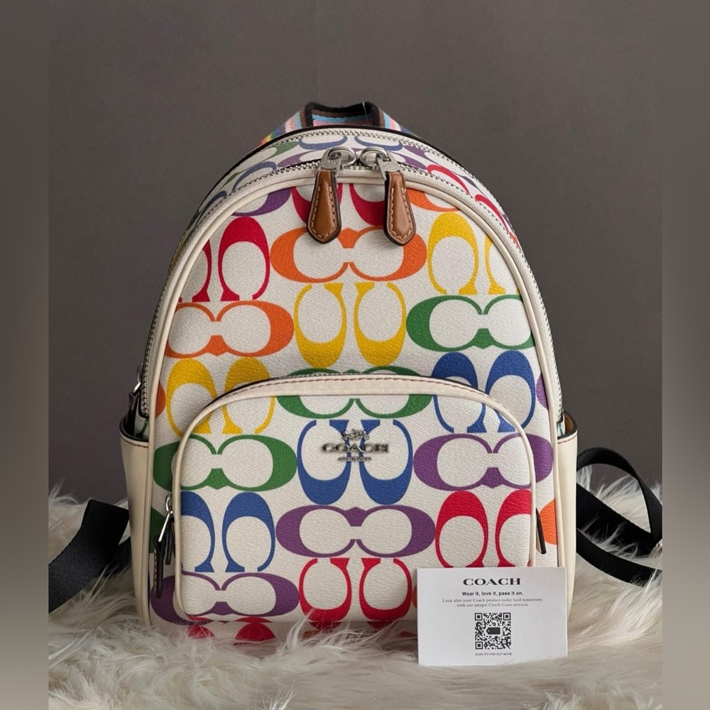 CK377- Coach Mini Court Backpack in Rainbow Signature Canvas - Picture 13 of 15